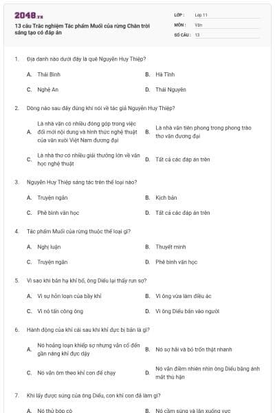 13 câu Trắc nghiệm Tác phẩm Muối của rừng Chân trời sáng tạo có đáp án