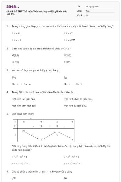 Đề thi thử THPTQG môn Toán cực hay có lời giải chi tiết (Đề 23)