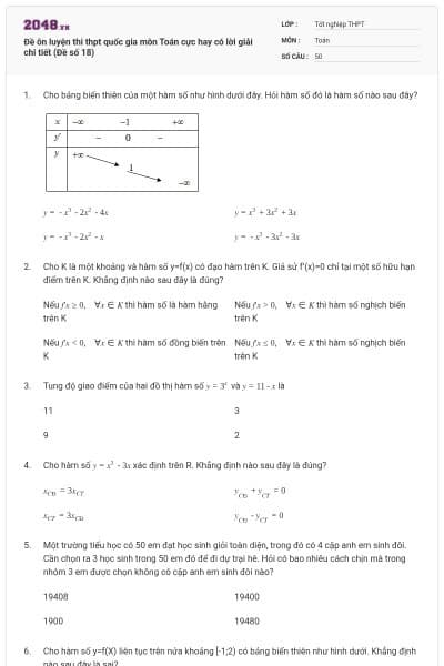 Đề ôn luyện thi thpt quốc gia môn Toán cực hay có lời giải chi tiết (Đề số 18)