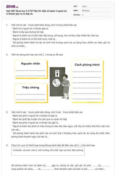 Giải VBT Khoa học 5 CTST Bài 20. Một số bệnh ở người do vi khuẩn gây ra có đáp án