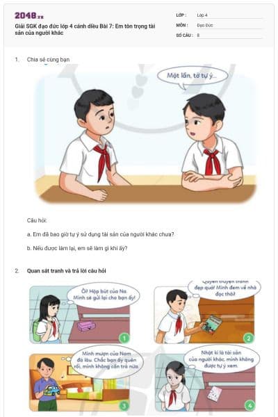 Giải SGK đạo đức lớp 4 cánh diều Bài 7: Em tôn trọng tài sản của người khác