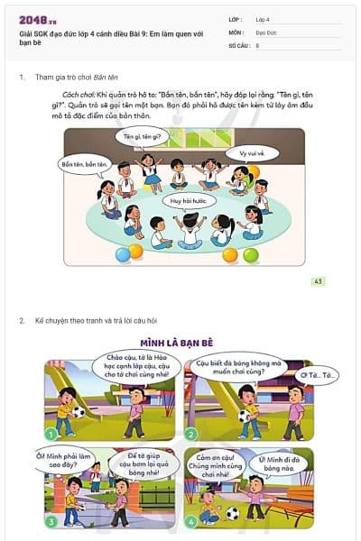 Giải SGK đạo đức lớp 4 cánh diều Bài 9: Em làm quen với bạn bè