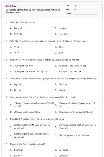 15 câu trắc nghiệm Nhìn về vốn văn hóa dân tộc Kết nối tri thức có đáp án