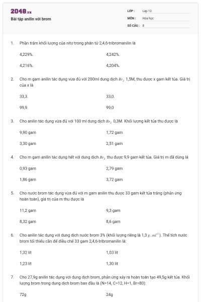 Bài tập anilin với brom