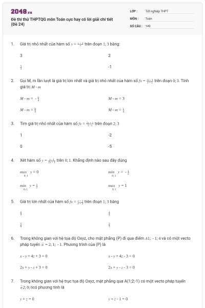 Đề thi thử THPTQG môn Toán cực hay có lời giải chi tiết (Đề 24)