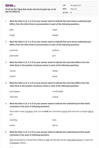 25 đề thi thử Tiếng Anh chuẩn cấu trúc bộ giáo dục có lời giải chi tiết(p15)