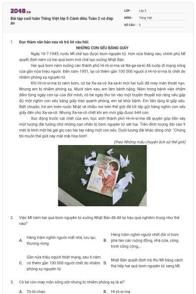 Bài tập cuối tuần Tiếng Việt lớp 5 Cánh diều Tuần 2 có đáp án