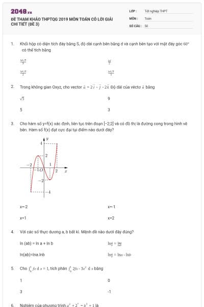 ĐỀ THAM KHẢO THPTQG 2019 MÔN TOÁN CÓ LỜI GIẢI CHI TIẾT (ĐỀ 3)