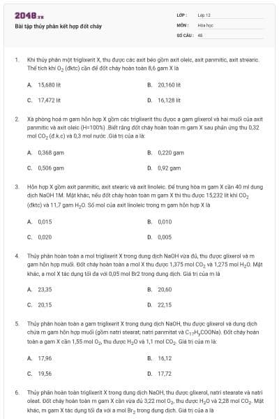 Bài tập thủy phân kết hợp đốt cháy