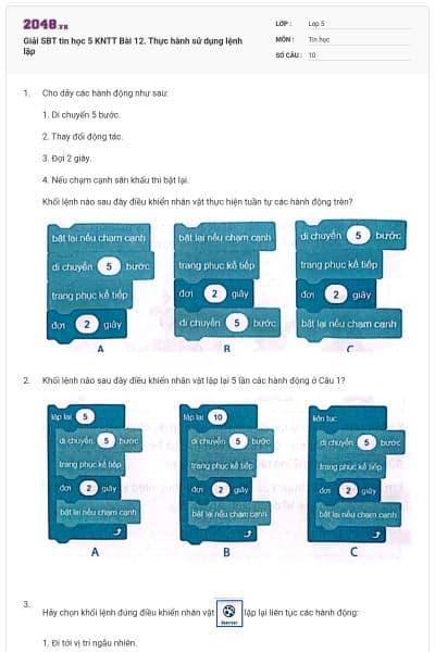 Giải SBT tin học 5 KNTT Bài 12. Thực hành sử dụng lệnh lặp