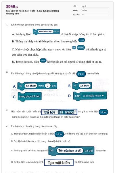 Giải SBT tin học 5 KNTT Bài 14. Sử dụng biến trong chương trình
