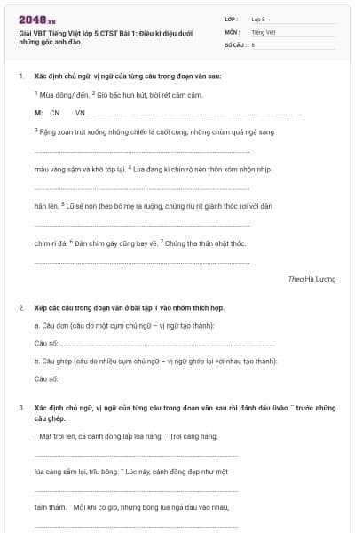 Giải VBT Tiếng Việt lớp 5 CTST Bài 1: Điều kì diệu dưới những gốc anh đào