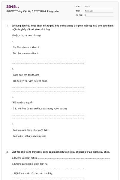 Giải VBT Tiếng Việt lớp 5 CTST Bài 4: Rừng xuân