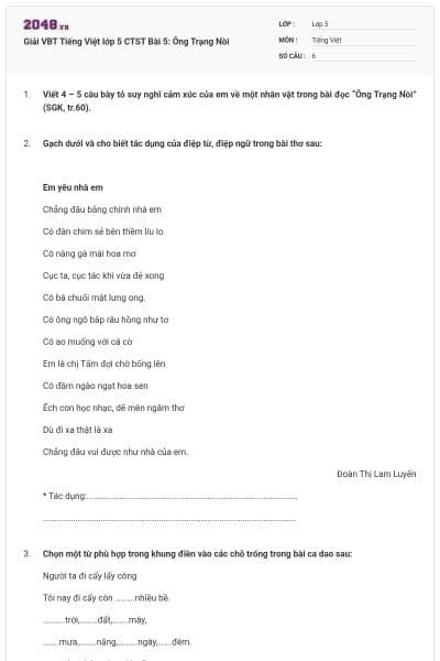 Giải VBT Tiếng Việt lớp 5 CTST Bài 5: Ông Trạng Nồi