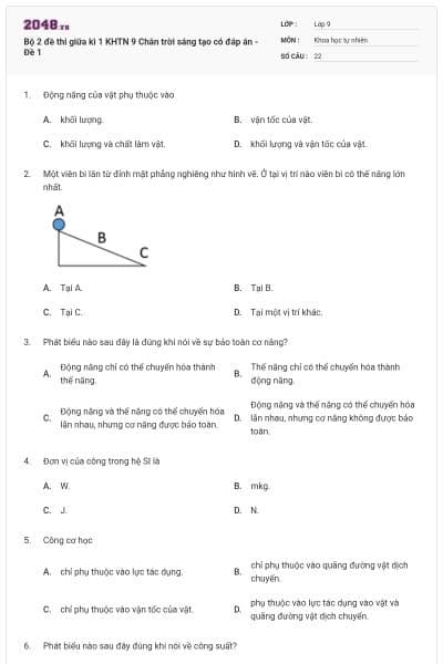 Bộ 2 đề thi giữa kì 1 KHTN 9 Chân trời sáng tạo có đáp án - Đề 1