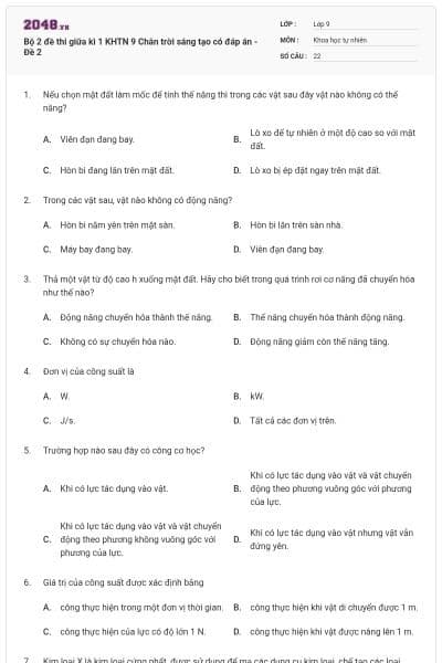 Bộ 2 đề thi giữa kì 1 KHTN 9 Chân trời sáng tạo có đáp án - Đề 2