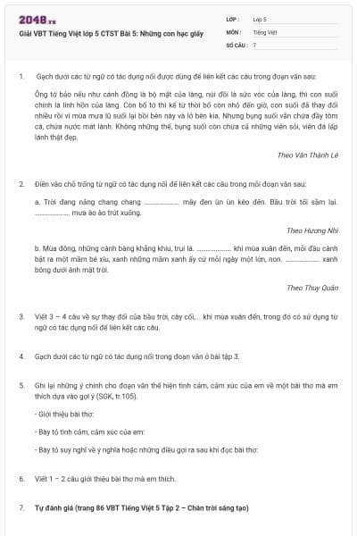 Giải VBT Tiếng Việt lớp 5 CTST Bài 5: Những con hạc giấy