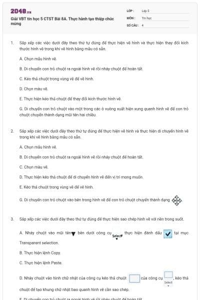 Giải VBT tin học 5 CTST Bài 8A. Thực hành tạo thiệp chúc mừng