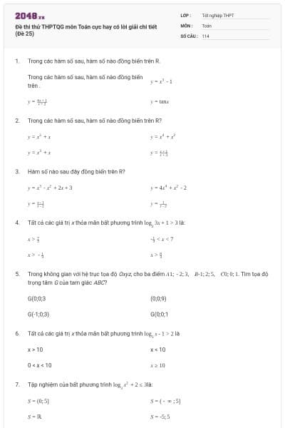 Đề thi thử THPTQG môn Toán cực hay có lời giải chi tiết (Đề 25)