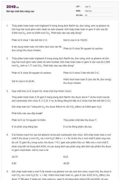 Bài tập chất béo nâng cao