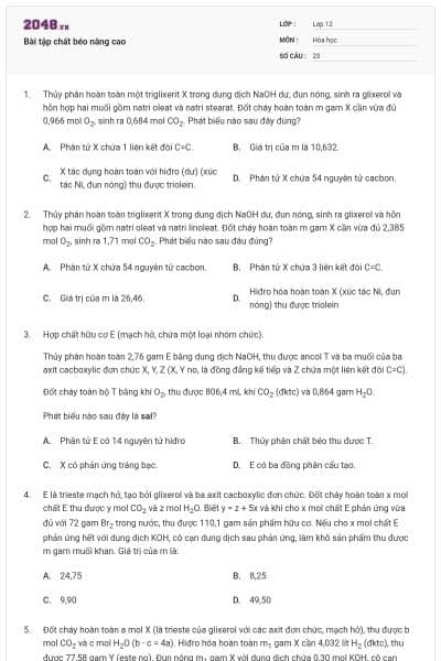 Bài tập chất béo nâng cao