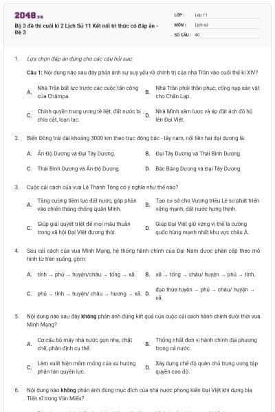 Bộ 3 đề thi cuối kì 2 Lịch Sử 11 Kết nối tri thức có đáp án - Đề 3