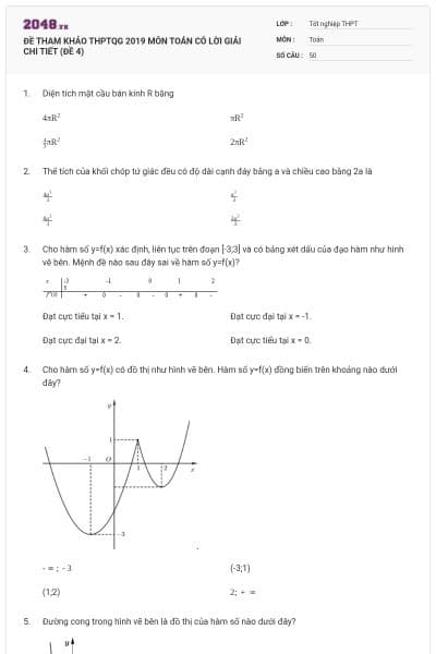 ĐỀ THAM KHẢO THPTQG 2019 MÔN TOÁN CÓ LỜI GIẢI CHI TIẾT (ĐỀ 4)