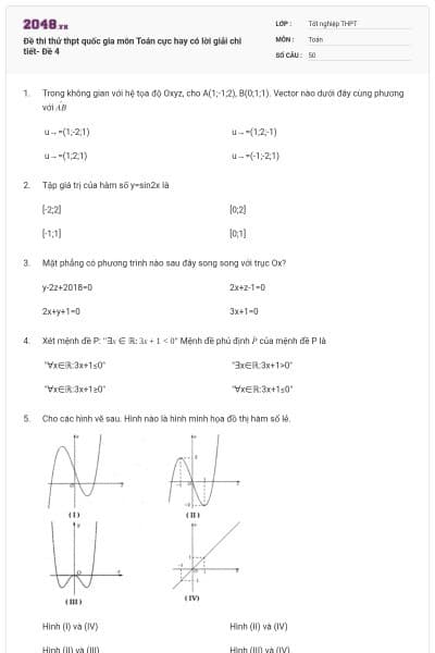 Đề thi thử thpt quốc gia môn Toán cực hay có lời giải chi tiết- Đề 4