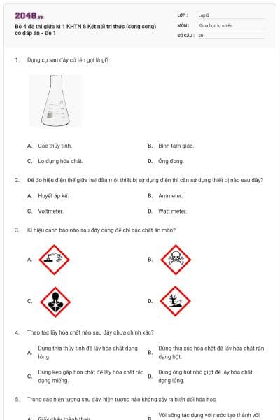 Bộ 4 đề thi giữa kì 1 KHTN 8 Kết nối tri thức (song song) có đáp án - Đề 1