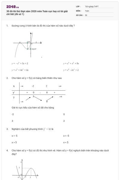 30 đề thi thử thpt năm 2020 môn Toán cực hay có lời giải chi tiết (đề số 1)