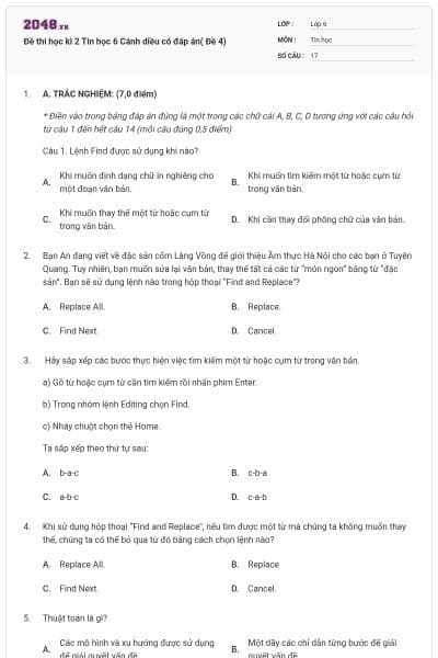 Đề thi học kì 2 Tin học 6 Cánh diều có đáp án( Đề 4)