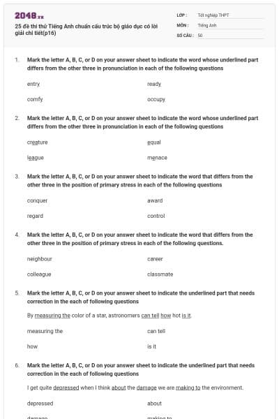 25 đề thi thử Tiếng Anh chuẩn cấu trúc bộ giáo dục có lời giải chi tiết(p16)