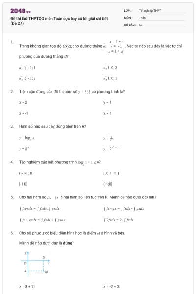 Đề thi thử THPTQG môn Toán cực hay có lời giải chi tiết (Đề 27)