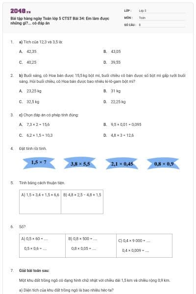 Bài tập hàng ngày Toán lớp 5 CTST Bài 34: Em làm được những gì?... có đáp án