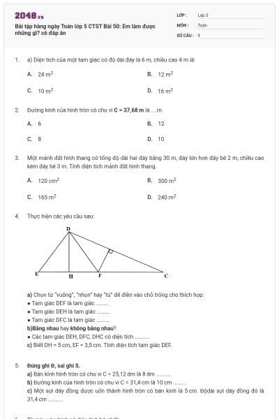Bài tập hàng ngày Toán lớp 5 CTST Bài 50: Em làm được những gì? có đáp án