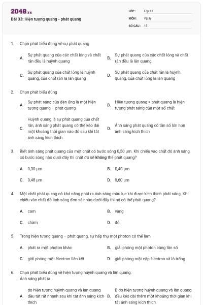 Bài 33: Hiện tượng quang - phát quang