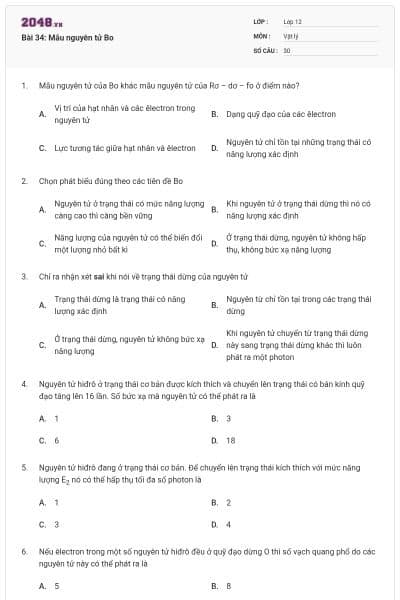 Bài 34: Mẫu nguyên tử Bo