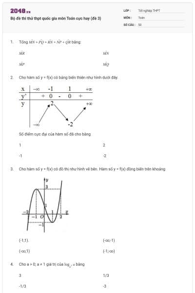 Bộ đề thi thử thpt quốc gia môn Toán cực hay (đề 3)