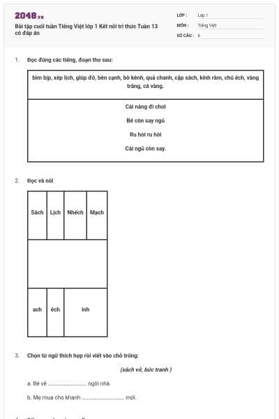 Bài tập cuối tuần Tiếng Việt lớp 1 Kết nối tri thức Tuần 13 có đáp án