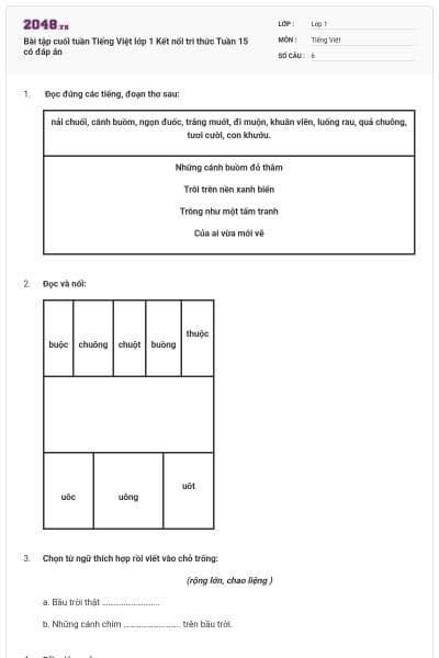 Bài tập cuối tuần Tiếng Việt lớp 1 Kết nối tri thức Tuần 15 có đáp án
