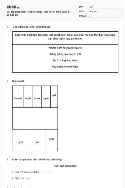 Bài tập cuối tuần Tiếng Việt lớp 1 Kết nối tri thức Tuần 17 có đáp án