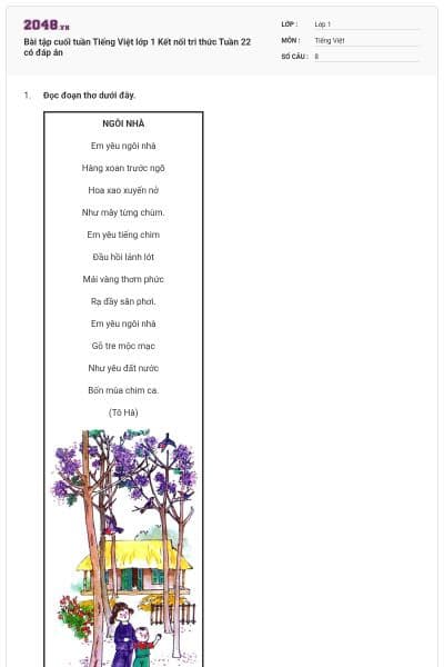 Bài tập cuối tuần Tiếng Việt lớp 1 Kết nối tri thức Tuần 22 có đáp án