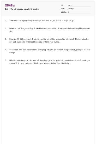 Bài 4: Vai trò của các nguyên tố khoáng