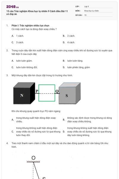 15 câu Trắc nghiệm Khoa học tự nhiên 9 Cánh diều Bài 11 có đáp án