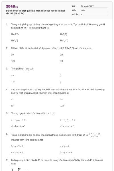 Đề ôn luyện thi thpt quốc gia môn Toán cực hay có lời giải chi tiết (Đề số 24)