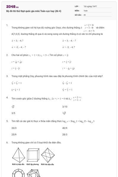 Bộ đề thi thử thpt quốc gia môn Toán cực hay (đề 4)