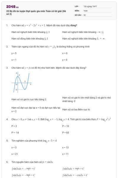 20 Bộ đề ôn luyện thpt quốc gia môn Toán có lời giải (Đề số 3)