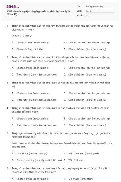 1087 câu trắc nghiệm tổng hợp quản trị nhân lực có đáp án (Phần 28)