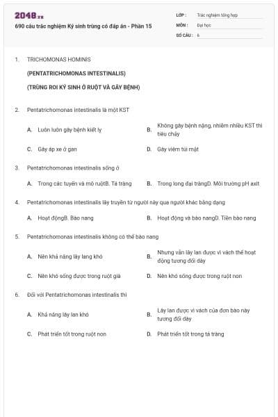690 câu trắc nghiệm Ký sinh trùng có đáp án - Phần 15