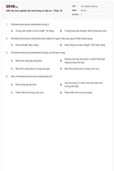 690 câu trắc nghiệm Ký sinh trùng có đáp án - Phần 18